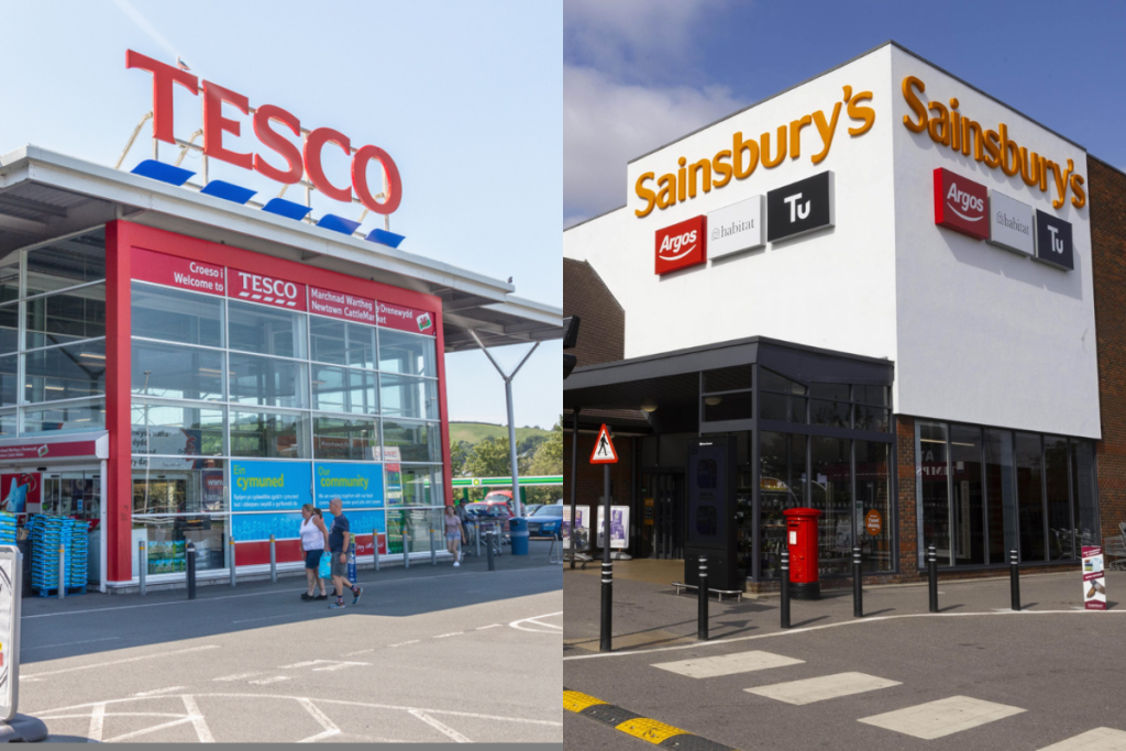 Tesco and Sainsbury's supermarket / business rates, rachel reeves